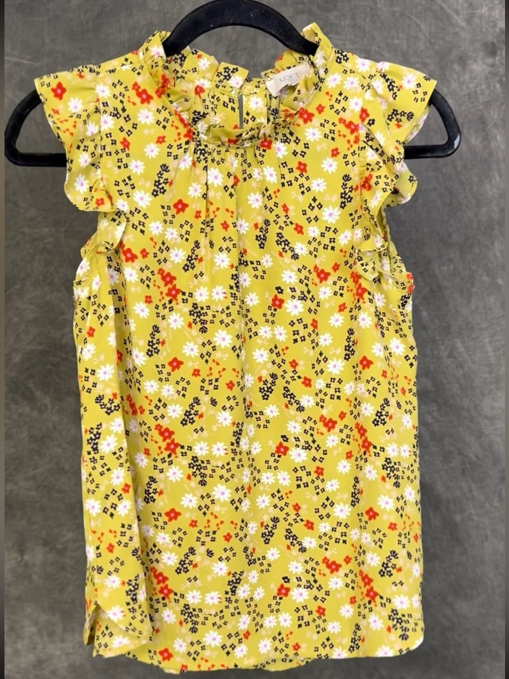 LOFT Outlet Floral Ruffle Cap Sleeve Blouse | Yellow Multi | Size S